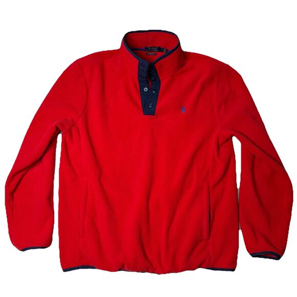 Polo Ralph Lauren 1/4 Button Snap Fleece Performance Red Pullover Men's Size M - Picture 1 of 7